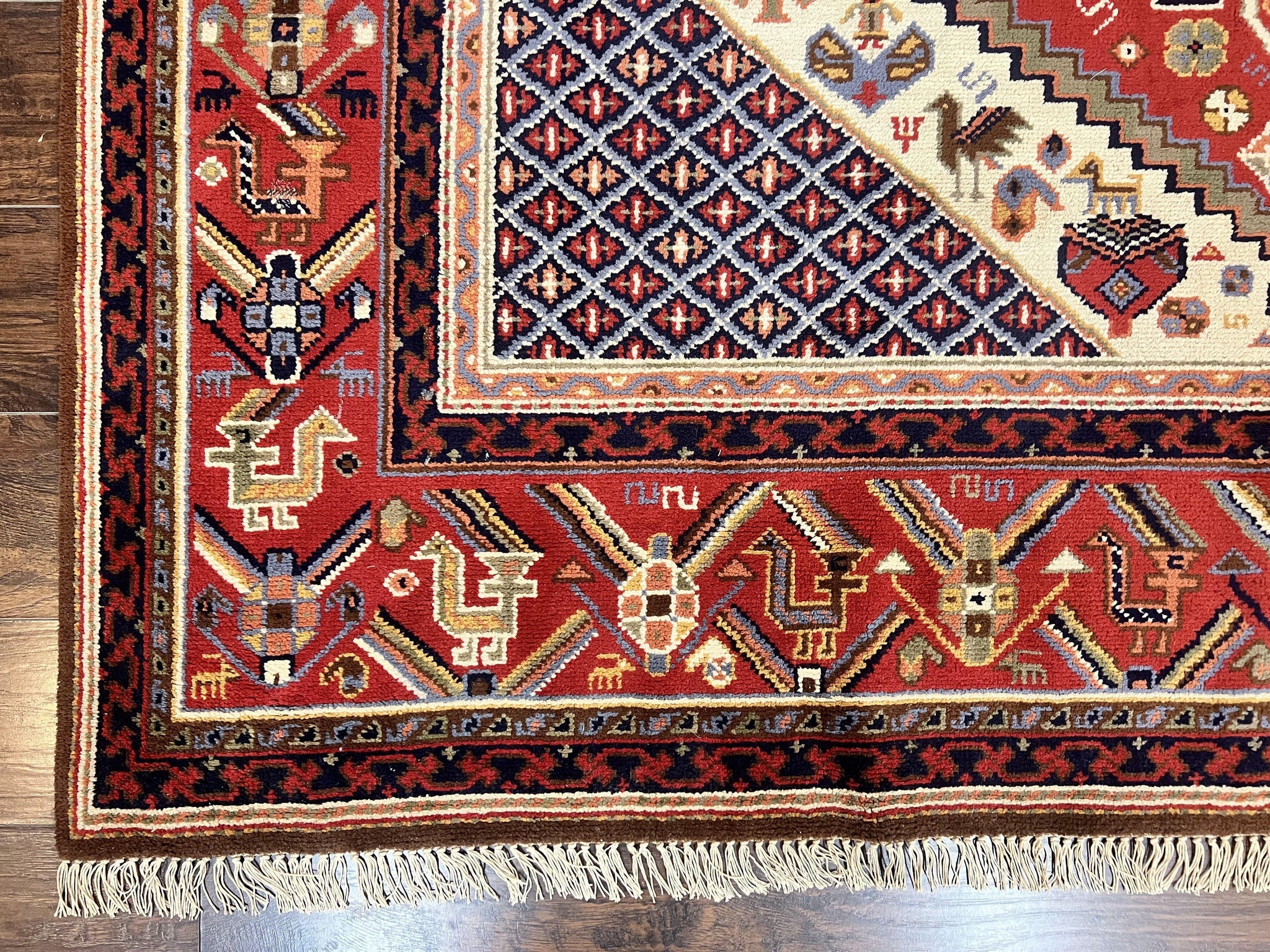 Belgium Power Loomed Rug 8x12, Geometric Medallions Persian Tribal Pattern, Vintage Wool Carpet, Ivory Red Blue by Jewel Rugs
