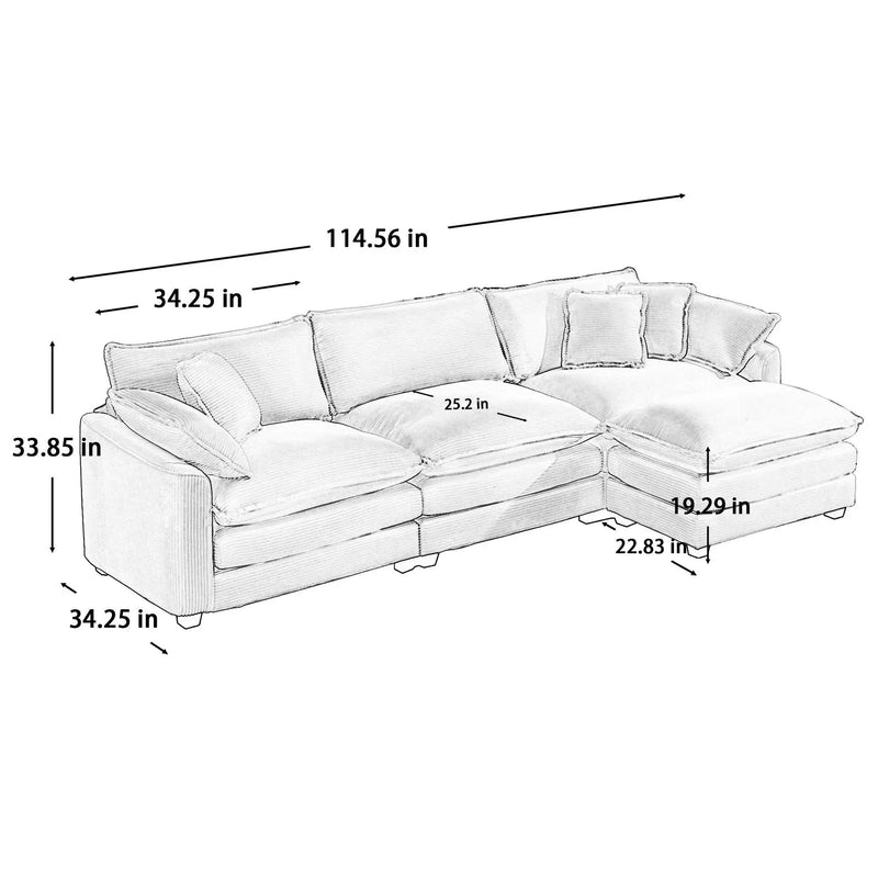 Modern Oversized Modular Cushion Sofa With Ottoman, Low Back, Deep Seating Sofa Set by HouseOfZazla