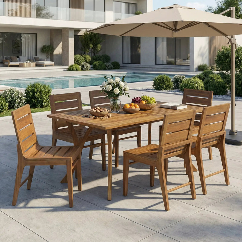 7 Piece Outdoor Acacia Wood Dining Set by HouseOfZazla