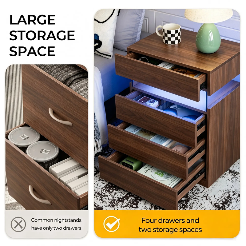 Nightstand with LED Lights and 4 Drawers by HouseOfZazla