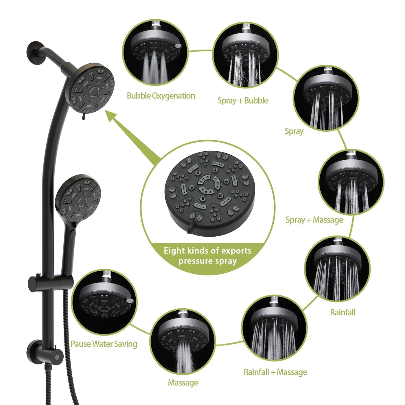 Multi Function Dual Shower Head System With 4.7" Rain Showerhead, 8 Function Hand Shower, Adjustable Slide Bar by HouseOfZazla