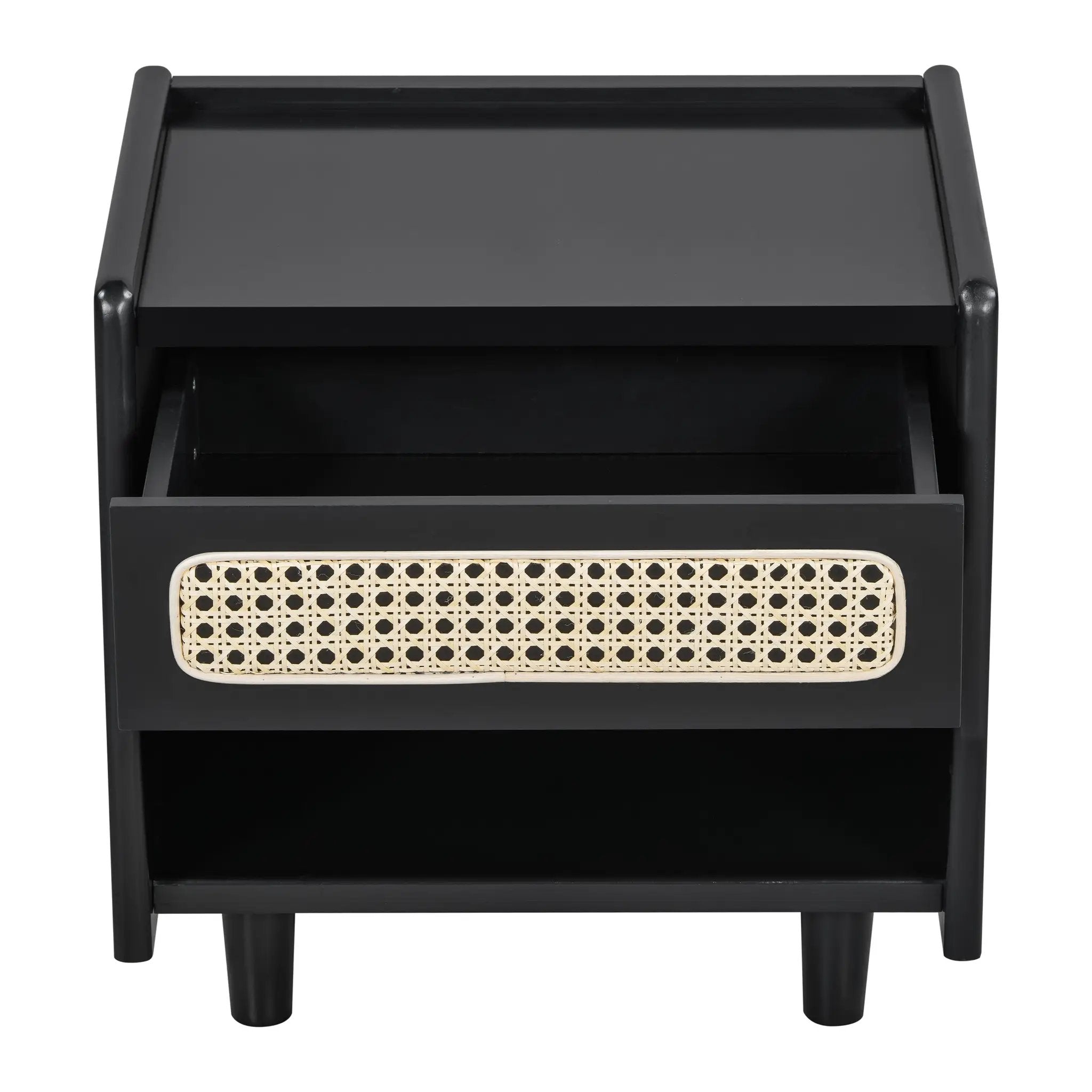 Black Nightstand with Rattan Detail by HouseOfZazla