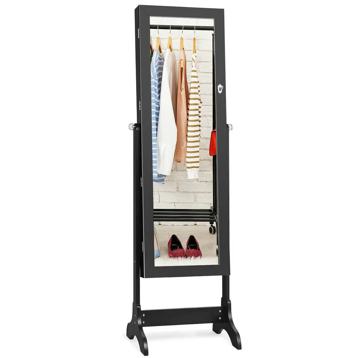 Lockable Mirrored Jewelry Cabinet Armoire Storage Organizer Box by DirectDeals
