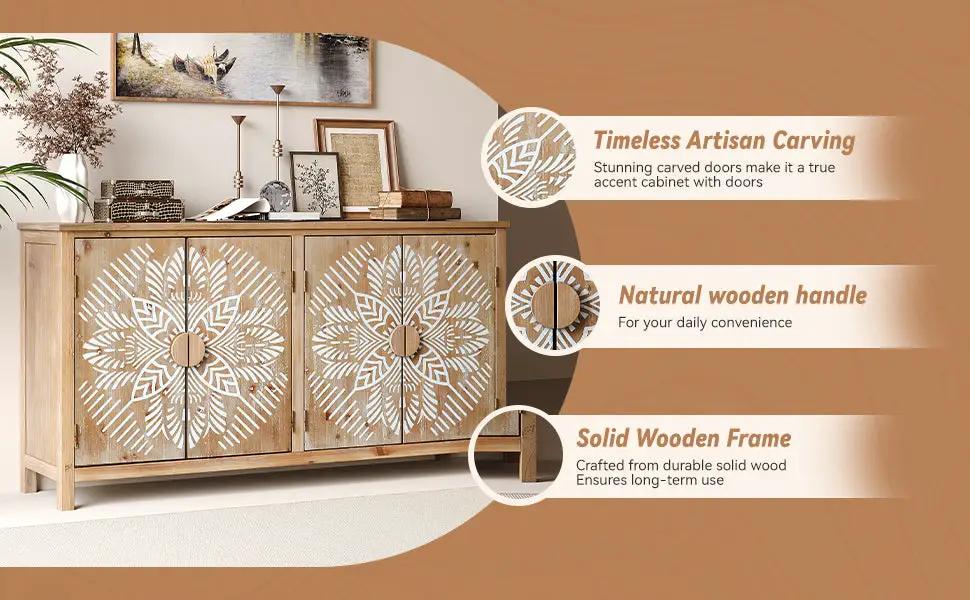 60" Wood Accent Cabinet with 4 Doors Brown and Antique White by HouseOfZazla