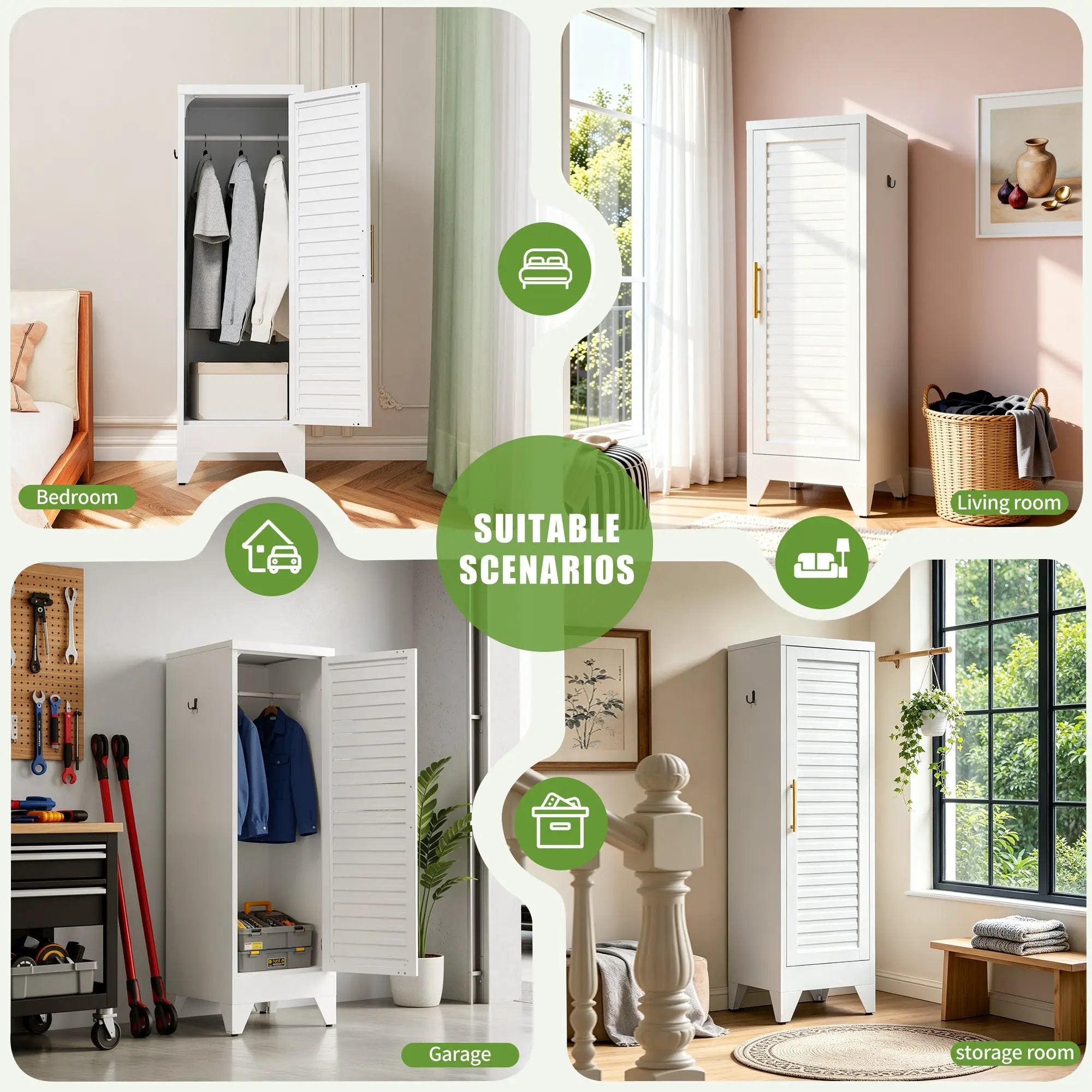 47.2" Narrow Metal Storage Closet with Louvered Door by HouseOfZazla