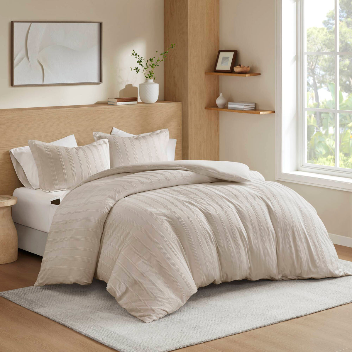 Striped Full Woven Duvet Set with 2 Pillow Shams - Full Size