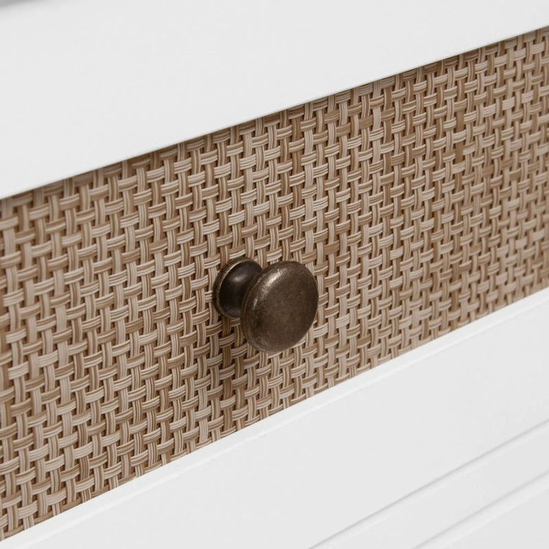 Wardrobe With 3 Drawers High Wardrobe Armoire With Rattan For Living Room Organizer - White by HouseOfZazla