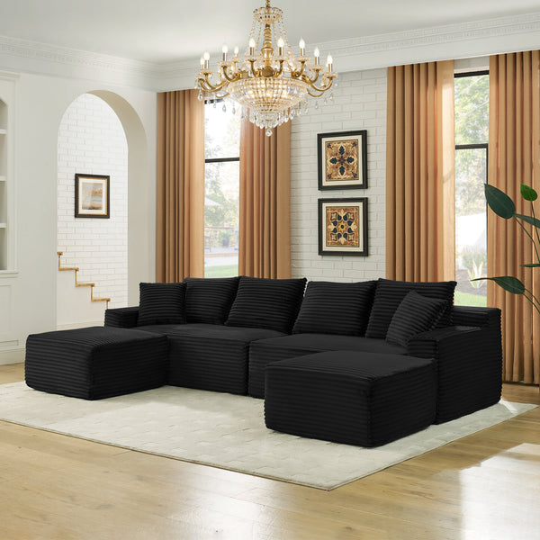 115" Comfy U-Shaped Sectional with Chaise and Ottoman - Corduroy