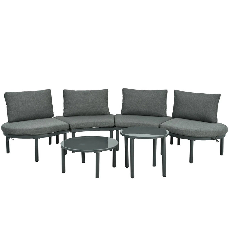 6 Piece Patio Set, Half Moon Outdoor Sectional Sofa With 2 High Low Coffee Tables, 4 Pillows & Cushions by Unique Piece Furniture