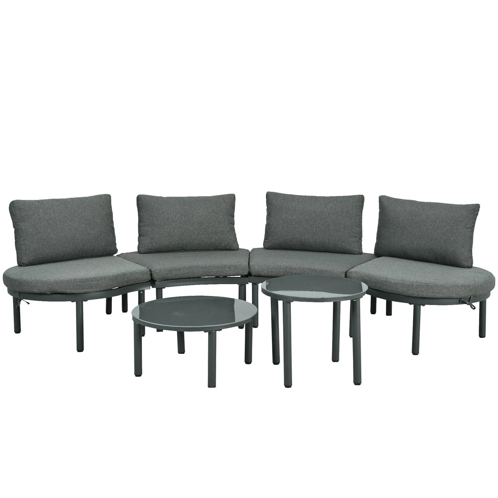 6 Piece Patio Set, Half Moon Outdoor Sectional Sofa With 2 High Low Coffee Tables, 4 Pillows & Cushions by HouseOfZazla