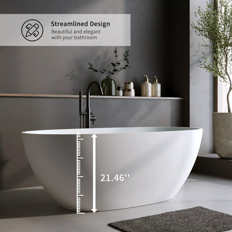 55" Solid Surface Matte Tub - Freestanding Soaking Bathtub by HouseOfZazla