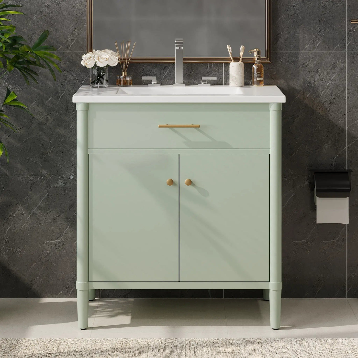 Bathroom Vanity With Sink, Soft Close Doors And Adjustable Shelf by HouseOfZazla
