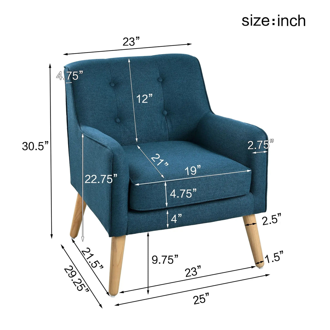 Modern Arm Chair With Tufted Back and Wooden Legs by HouseOfZazla