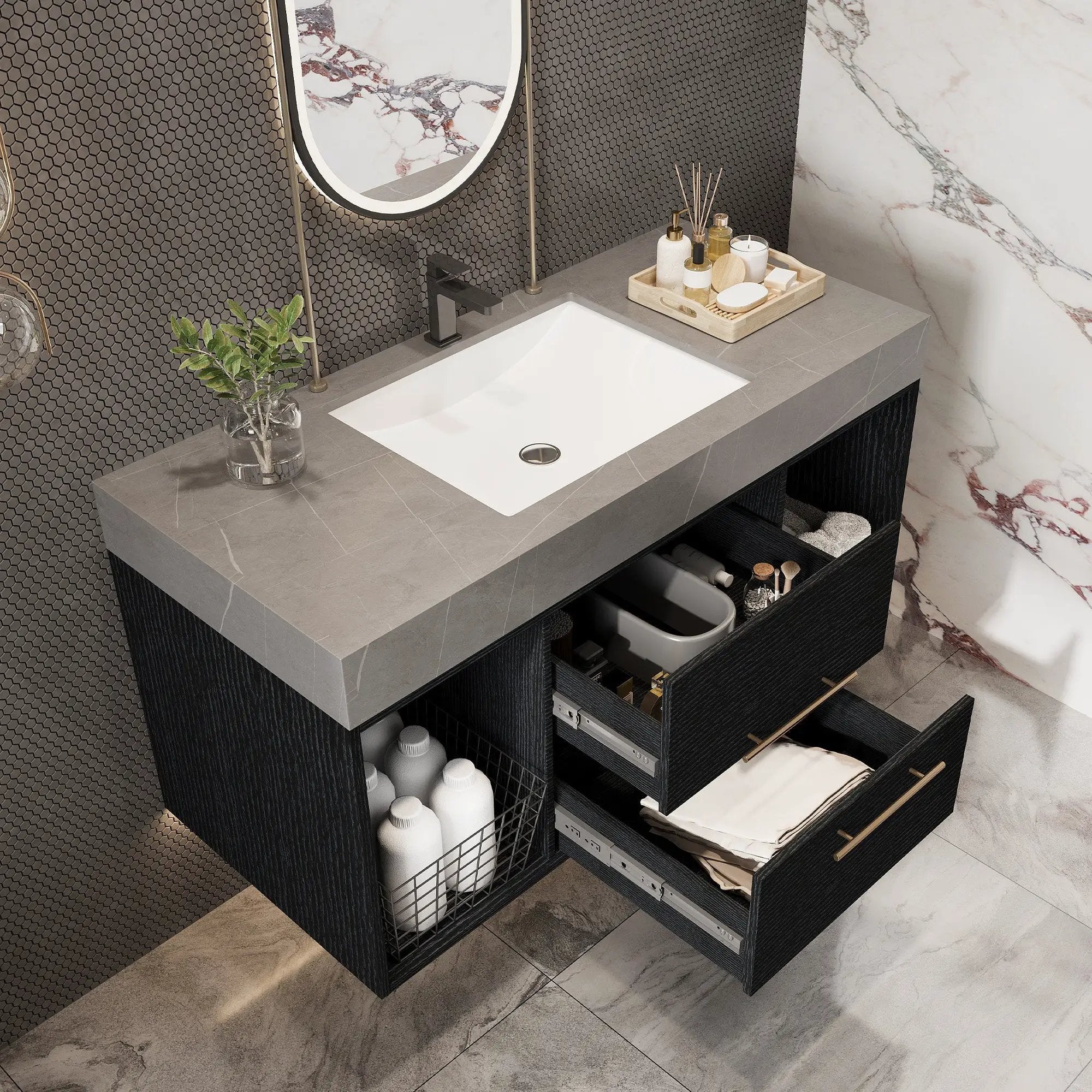 39.4 Inches Single Contemporary Floating Bathroom Vanity by HouseOfZazla