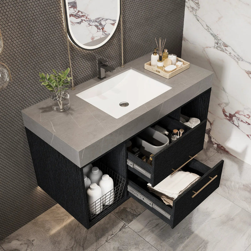 39.4 Inches Single Contemporary Floating Bathroom Vanity by HouseOfZazla