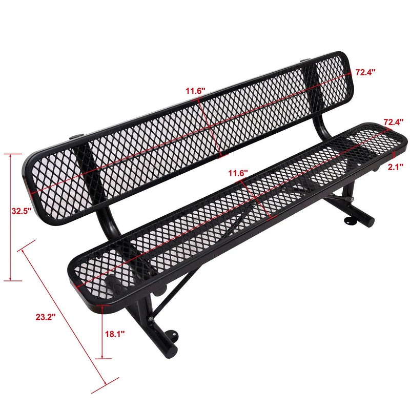 6' Outdoor Steel Bench With Backrest by HouseOfZazla