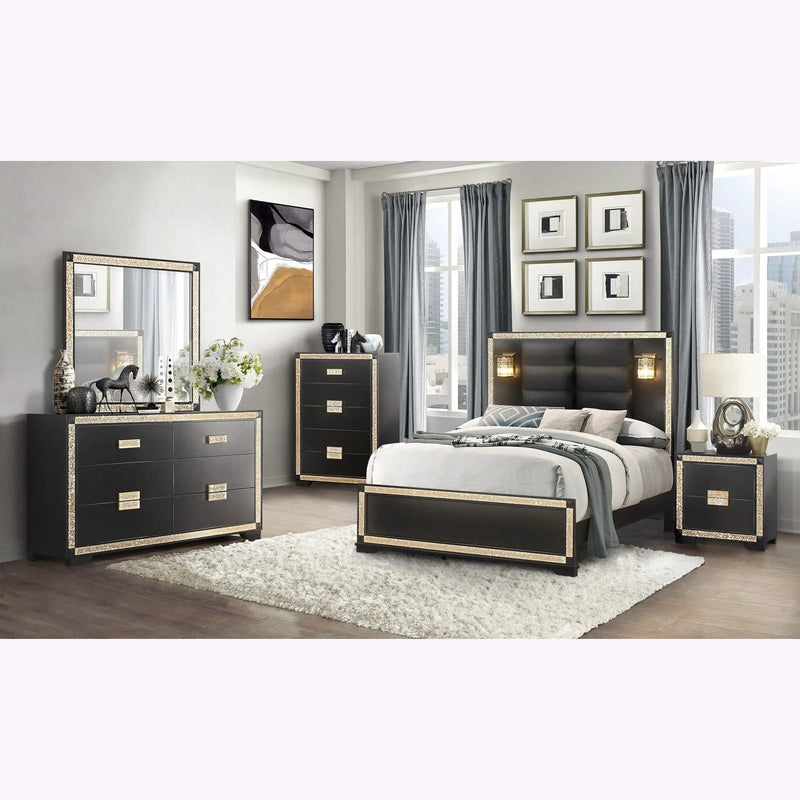 Lively - Dresser With Glitter Detail And Thick Bar Handle Hardware - Black by HouseOfZazla