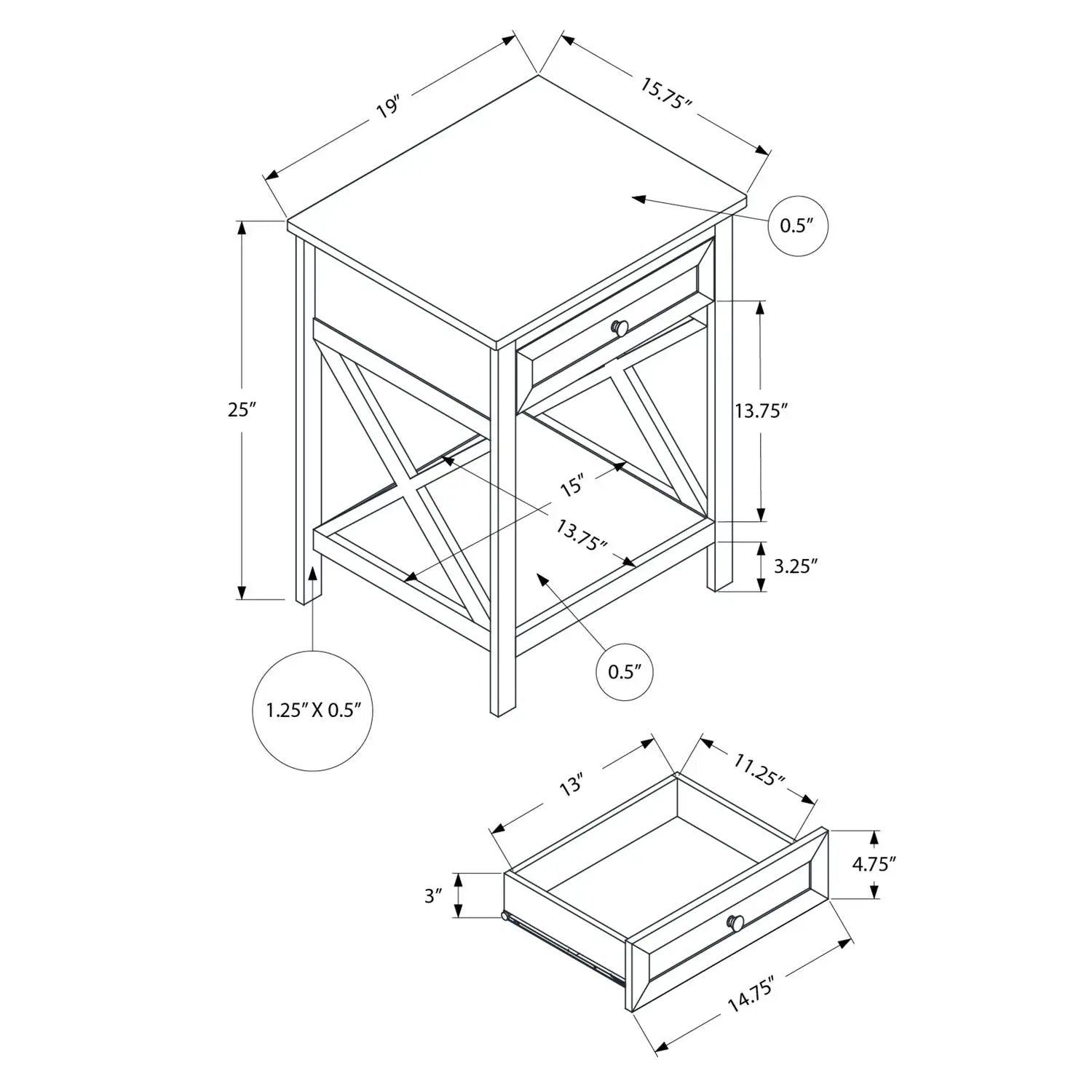 Accent End Table, 2 Tier, Storage Drawer, Transitional Style by Unique Piece Furniture