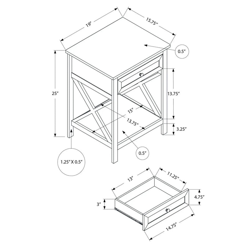 Accent End Table, 2 Tier, Storage Drawer, Transitional Style by Unique Piece Furniture