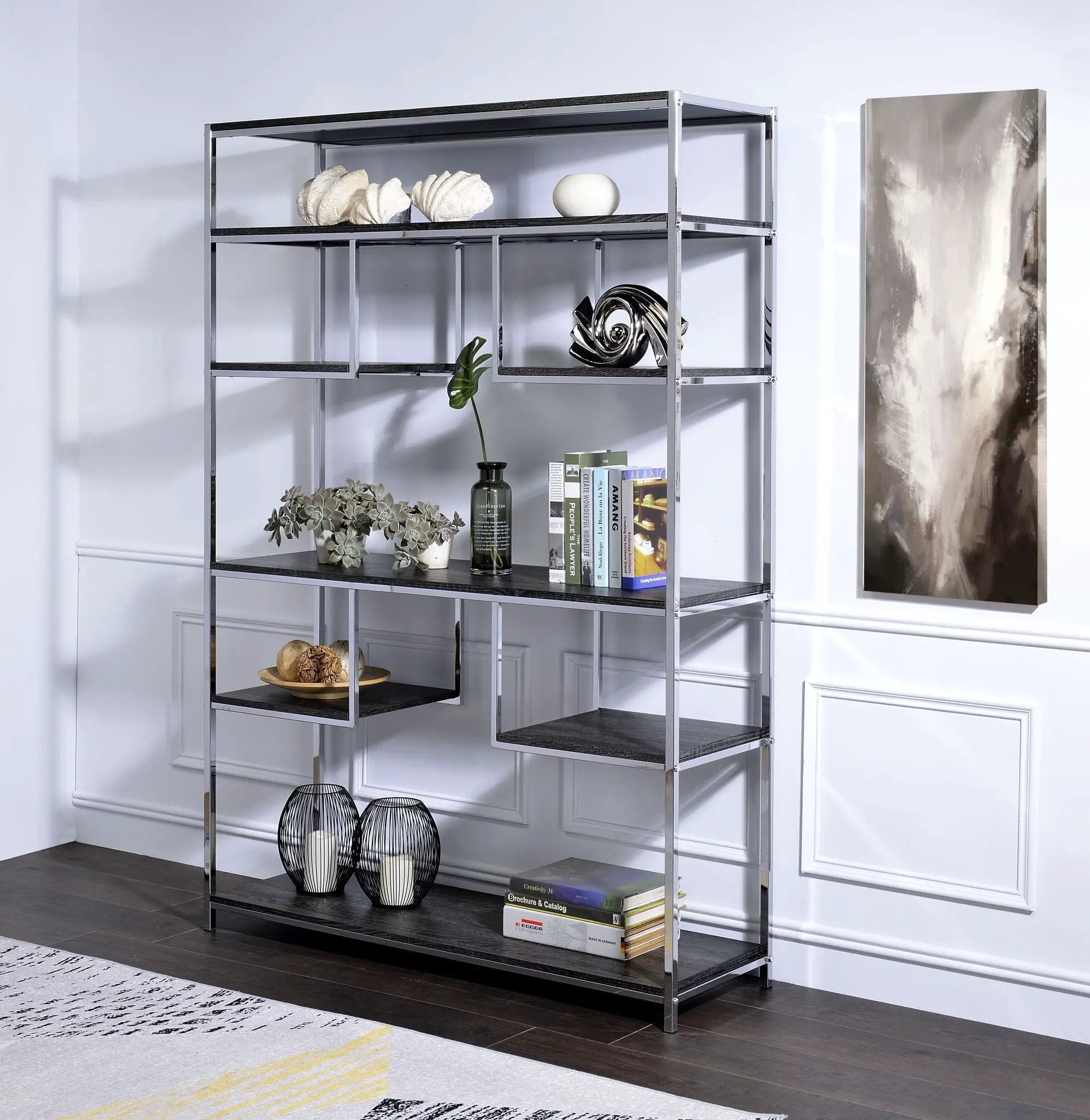 Vonara - Bookshelf - Chrome / Gray / Oak by HouseOfZazla
