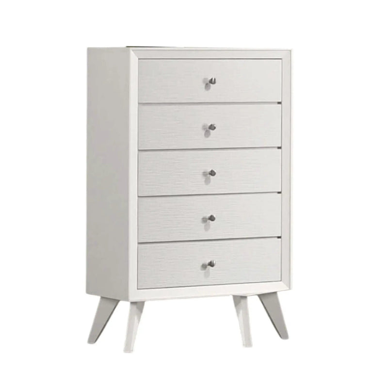 1 Piece Chest With Angled Legs, Wave Texture, Round Knobs - White by Unique Piece Furniture
