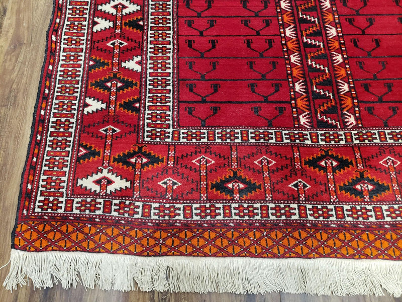 Antique Persian Turkoman Rug 4x5, Hatchli Tekkeh Ersari Red Tribal Rug, Handmade Wool Oriental Carpet, Four Seasons Rug by Jewel Rugs