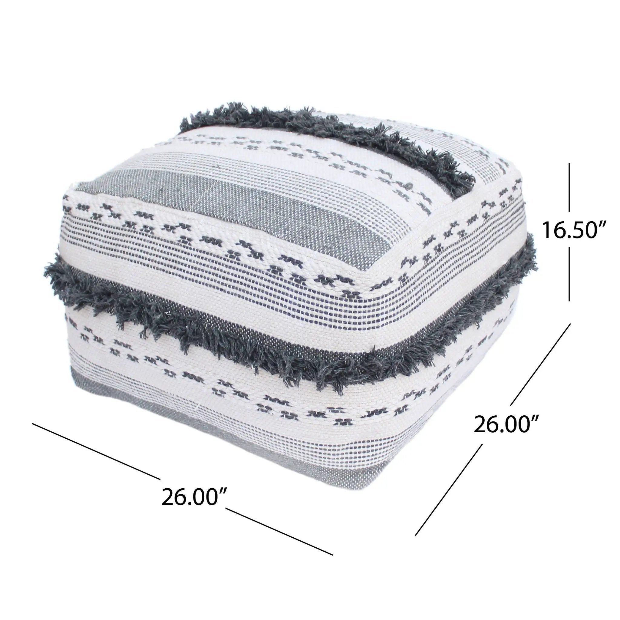 Karim - Faux Yarn Large Pouf, Durable - Ivory / Gray by Unique Piece Furniture