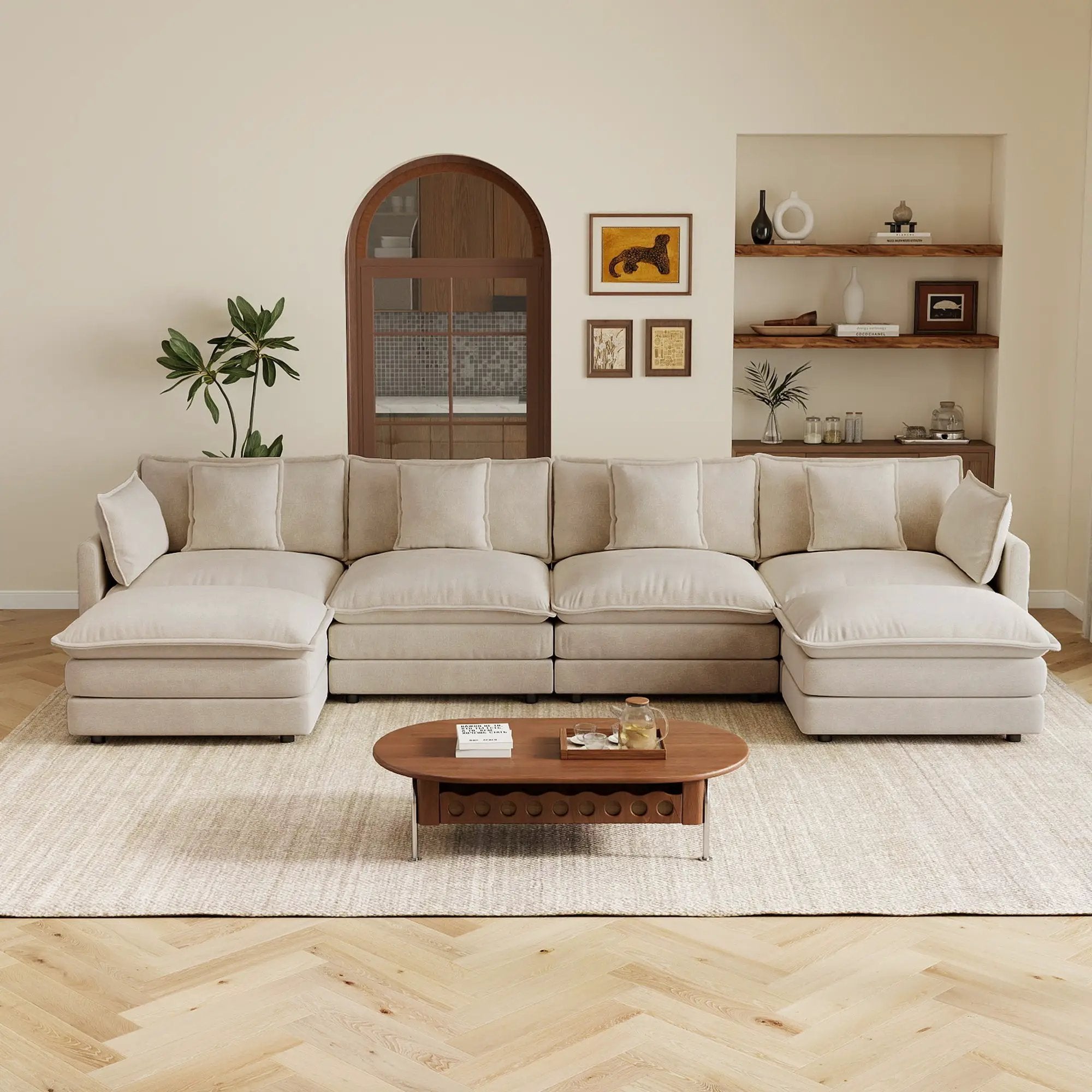 Oversized U Shape Sofa with 2 Ottomans in Light Coffee by HouseOfZazla
