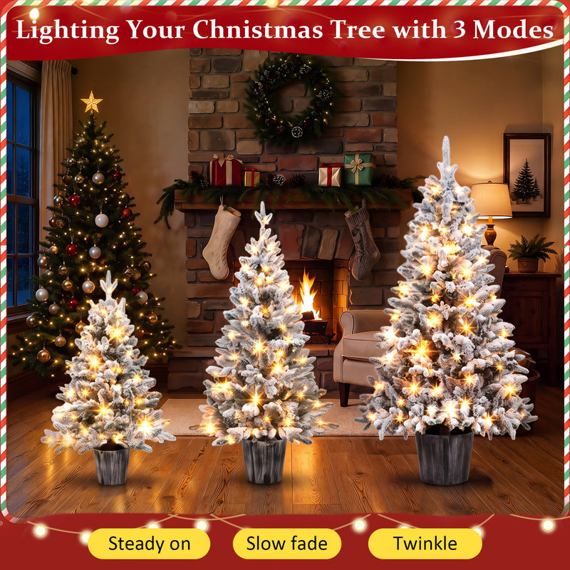 3-Piece Flocked Pre-Lit Christmas Tree Set with Warm White LED Lights - Flocked Finish, photo 5 of 10