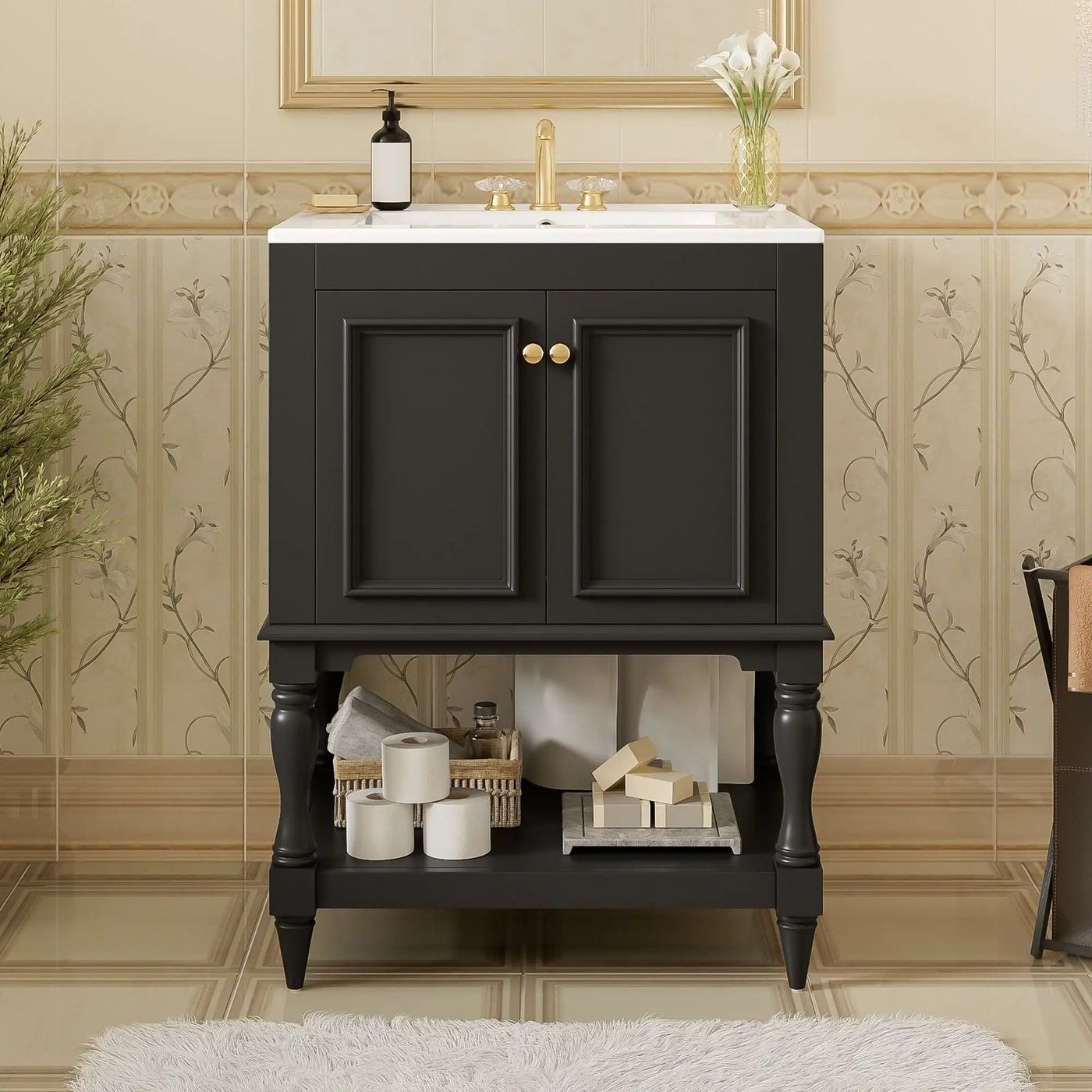 Modern Bathroom Vanity With Sink, Rectangular Cabinet With Open Shelf And Closed Storage by HouseOfZazla