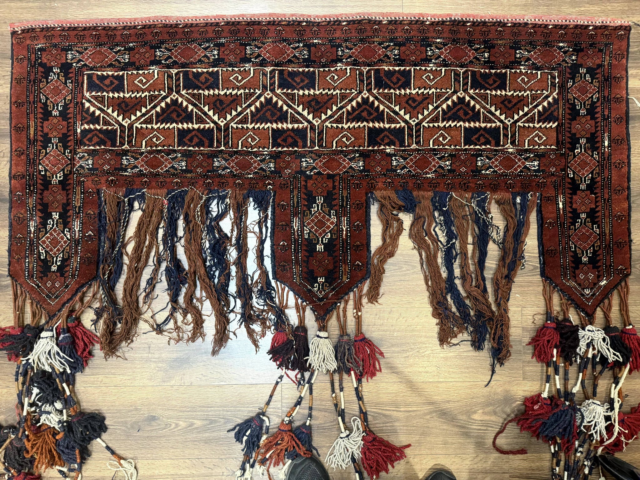 Antique Afghan Beshir Tent Header Textile Rug, Tribal Collectible, Wool by Jewel Rugs
