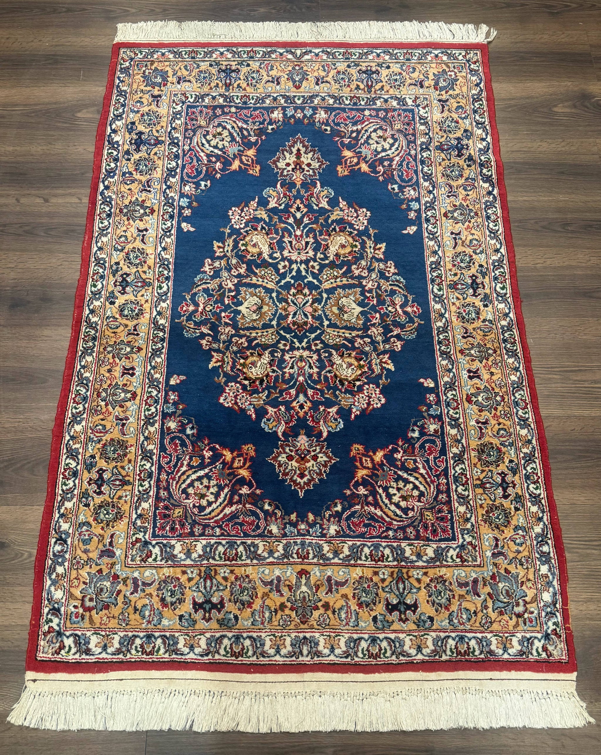 Blue Persian Qum Rug 3.6 x 5, Floral Medallion, Fine 310 KPSI by Jewel Rugs