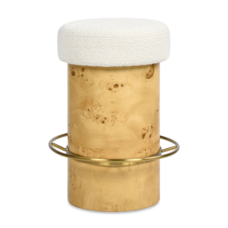 Nebula - Backless Round Upholstered Counter Stool With Burl - Ivory White by HouseOfZazla
