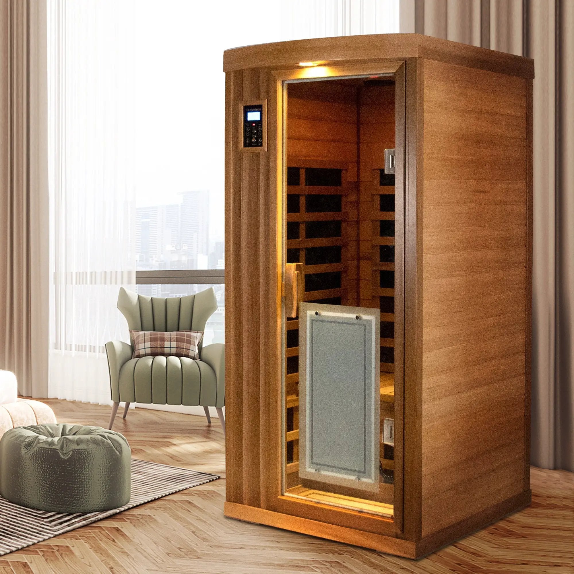 Low EMF One person Far infrared red cedar Deluxe indoor sauna room by HouseOfZazla