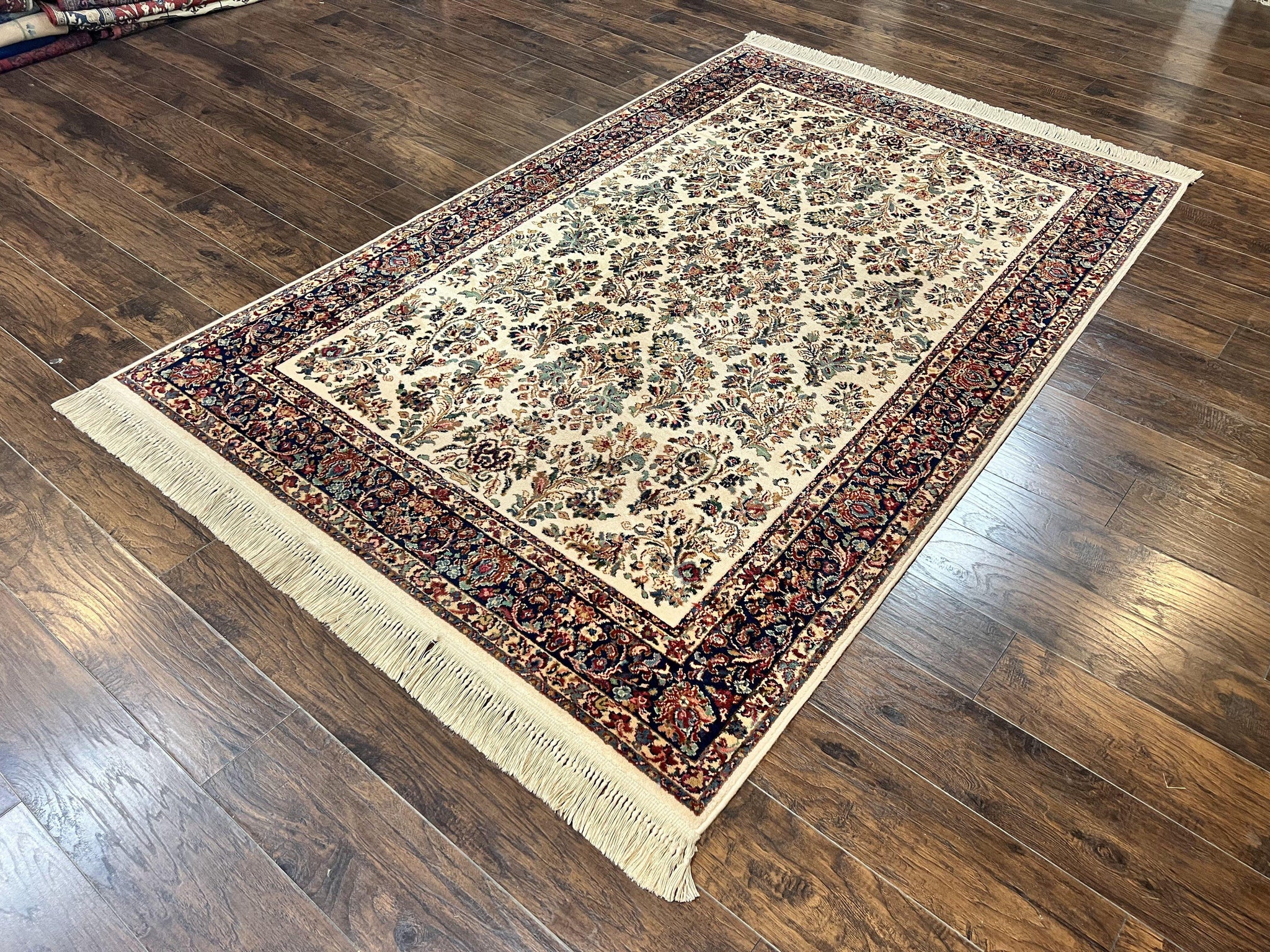 Karastan Rug 5.9 x 9 Ivory Sarouk #760, Vintage Wool Original Collection 700 Series, Discontinued by Jewel Rugs