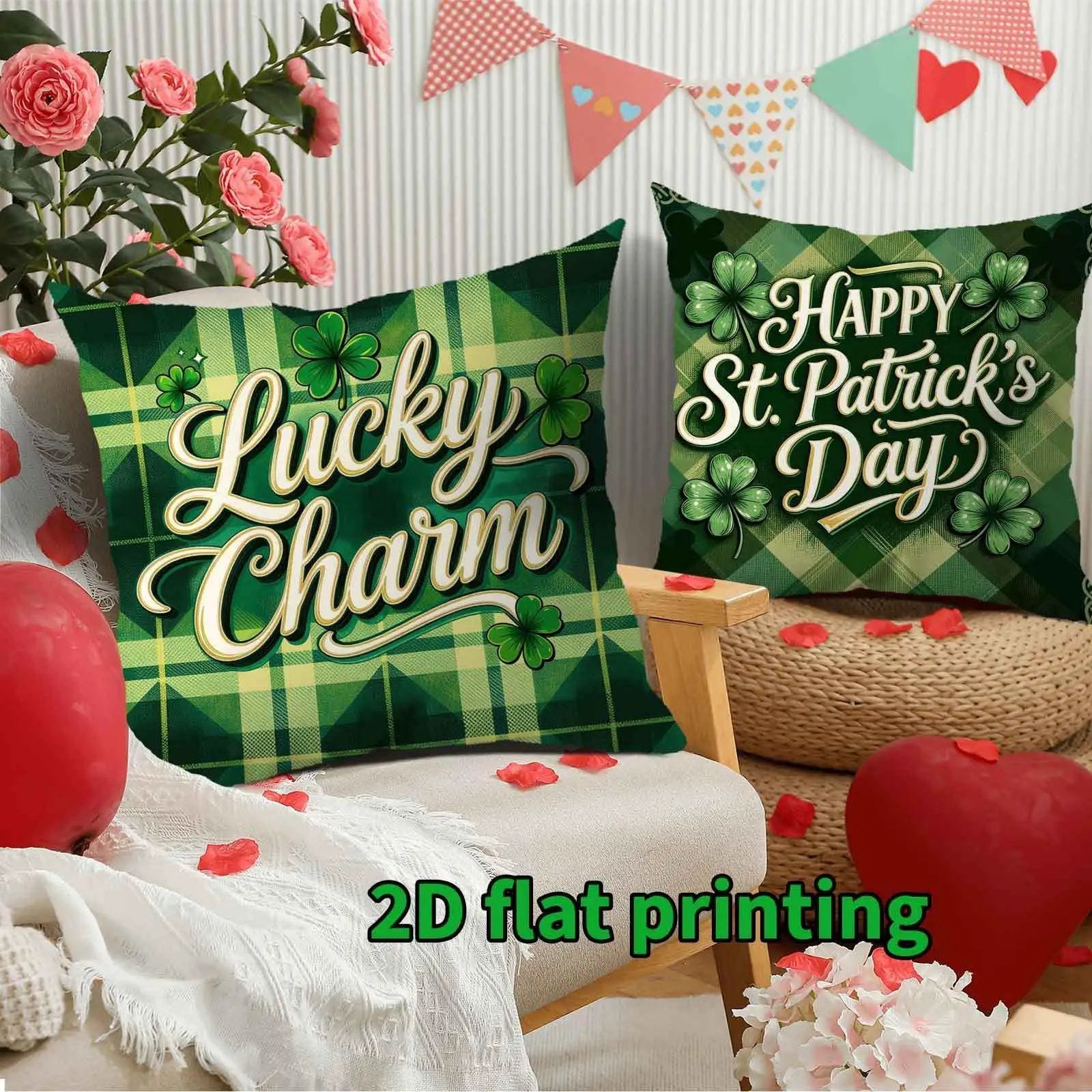 Pillow Covers - Festive Green White 4pcs by House Of Avana