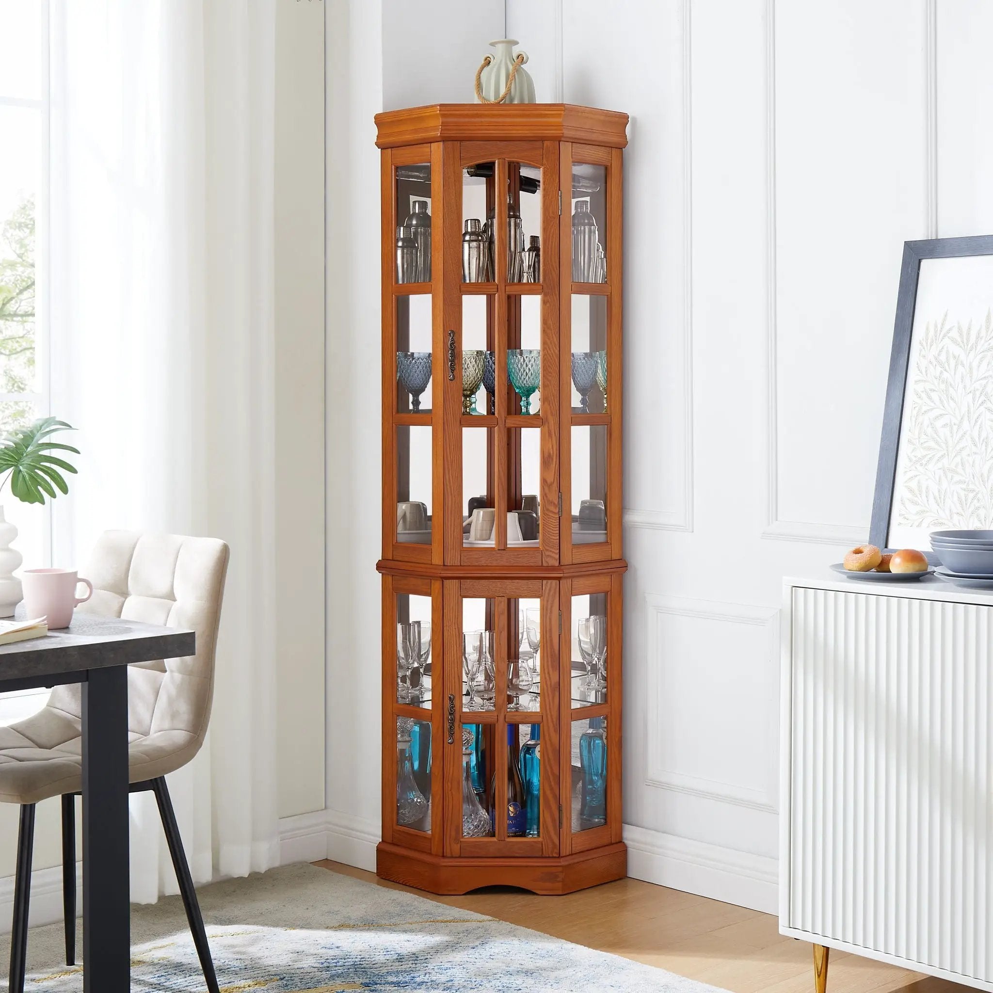 Corner Curio Cabinet With 5 Shelves And Lighting System (E26 Light Bulb Not Included) by Unique Piece Furniture