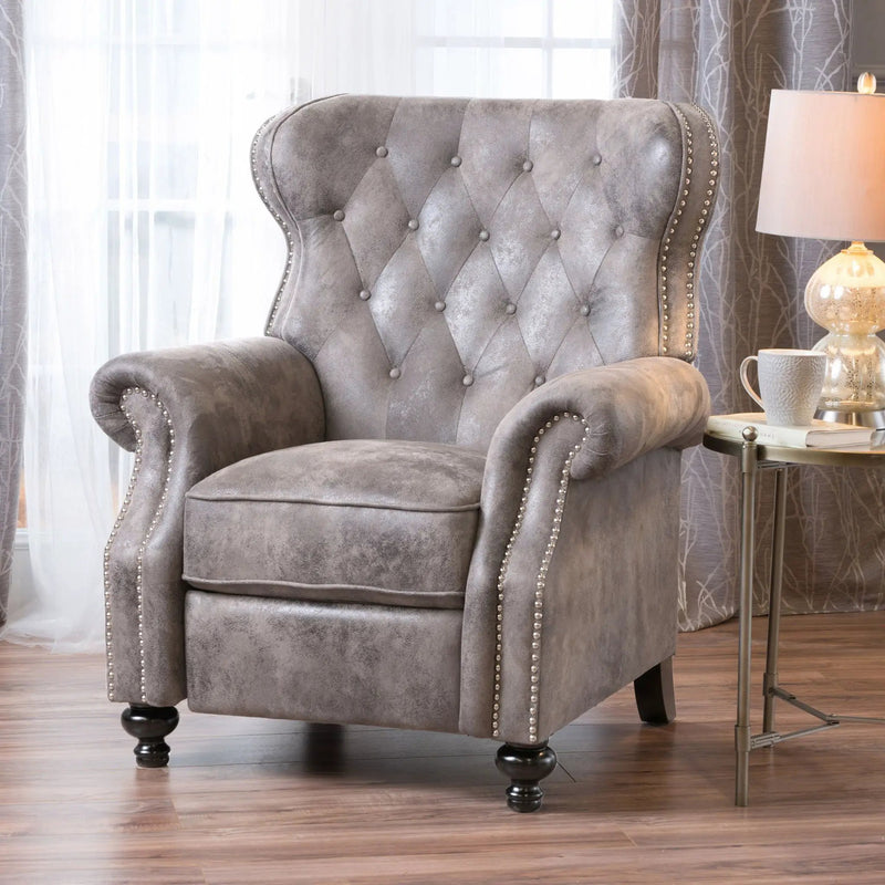 Accented Push Back Recliner Chair With Rolled Arms, Enjoy Cocooning Comfort by Unique Piece Furniture