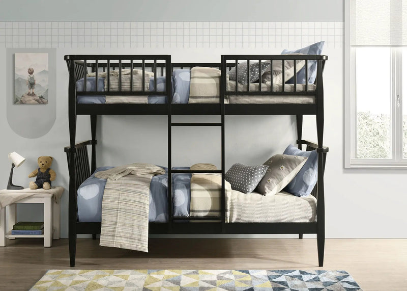 Abram Windsor Twin Over Twin Wood Bunk Bed with Ladder Black by Unique Piece Furniture