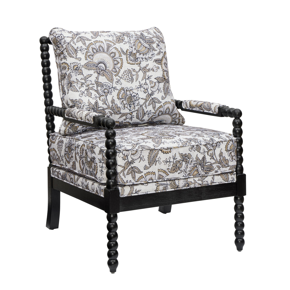 Belvoir Upholstered Spool Accent Chair with Turned Wood Frame - Floral, photo 6 of 8