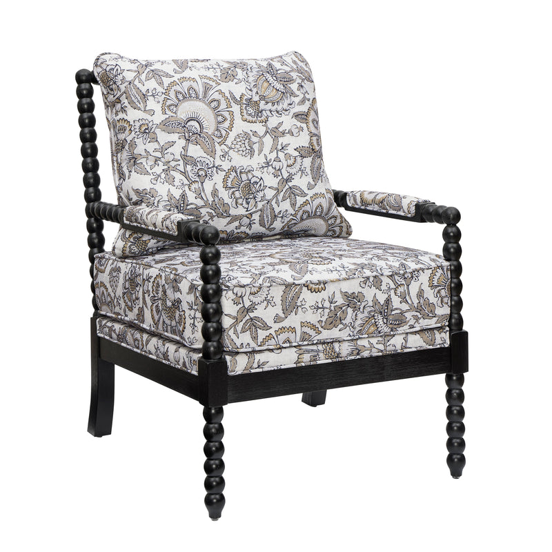 Belvoir Upholstered Spool Accent Chair with Turned Wood Frame - Floral, photo 6 of 8