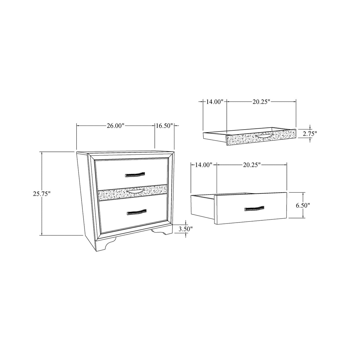 Sparkle Nightstand with Three Drawers - Gray, photo 4 of 5
