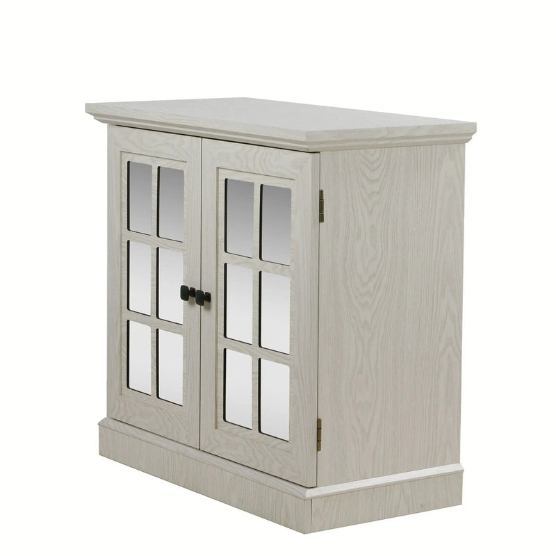 Sideboard Cabinet With Mirrored Doors, Adjustable Shelf, Metal Handles