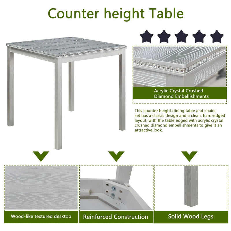 5 Pieces Counter Height Table Set, Kitchen Table With Square Table And 4 Upholstered Chairs by Unique Piece Furniture