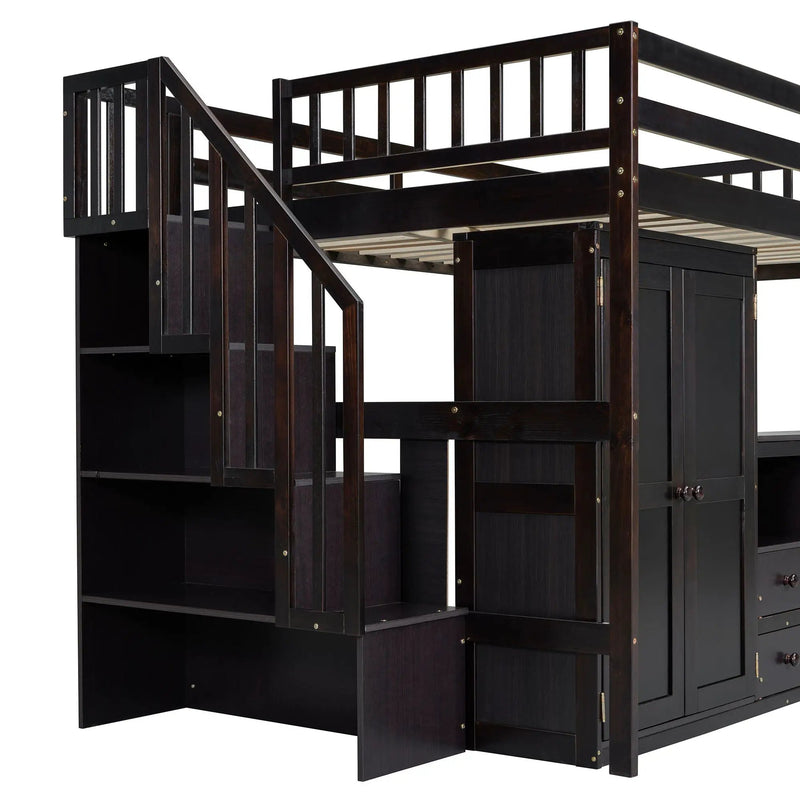 Loft Bed With Stairs, Bookshelf, Drawers, Desk & Wardrobe, Space Saving Multifunctional Furniture by HouseOfZazla