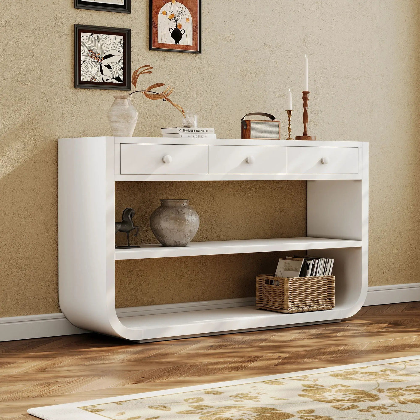 Console Table With 3 Soft Close Drawers & 2 Open Shelves by HouseOfZazla