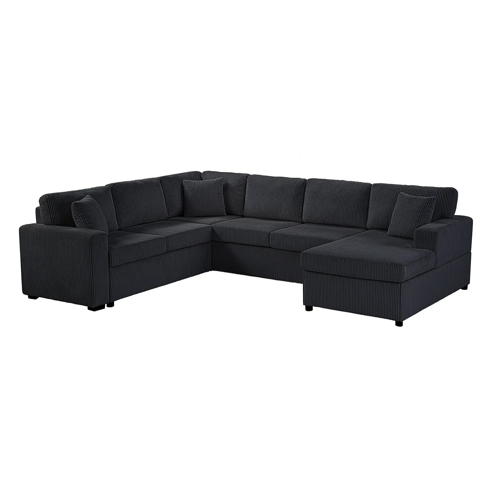 Oversized Sectional U-Shaped Sofa With Chaise Lounge And Three Soft Throw Pillows by Unique Piece Furniture