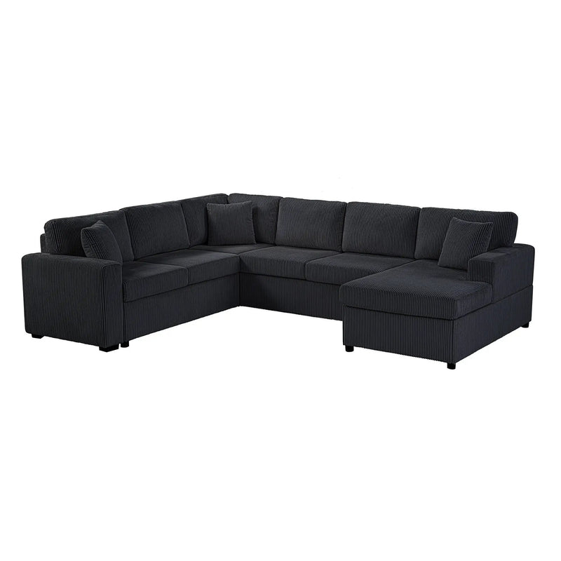 Oversized Sectional U-Shaped Sofa With Chaise Lounge And Three Soft Throw Pillows by Unique Piece Furniture