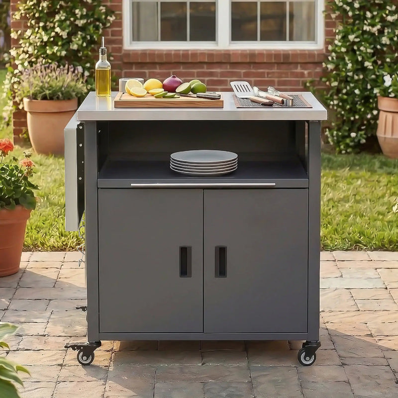 Foldable Outdoor Prep Station BBQ Cart Patio Dining Cart by HouseOfZazla