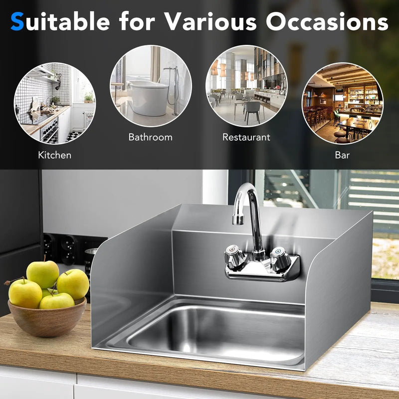 Stainless Steel Sink Wall Mount Hand Washing Sink with Faucet and Side Splash by DirectDeals